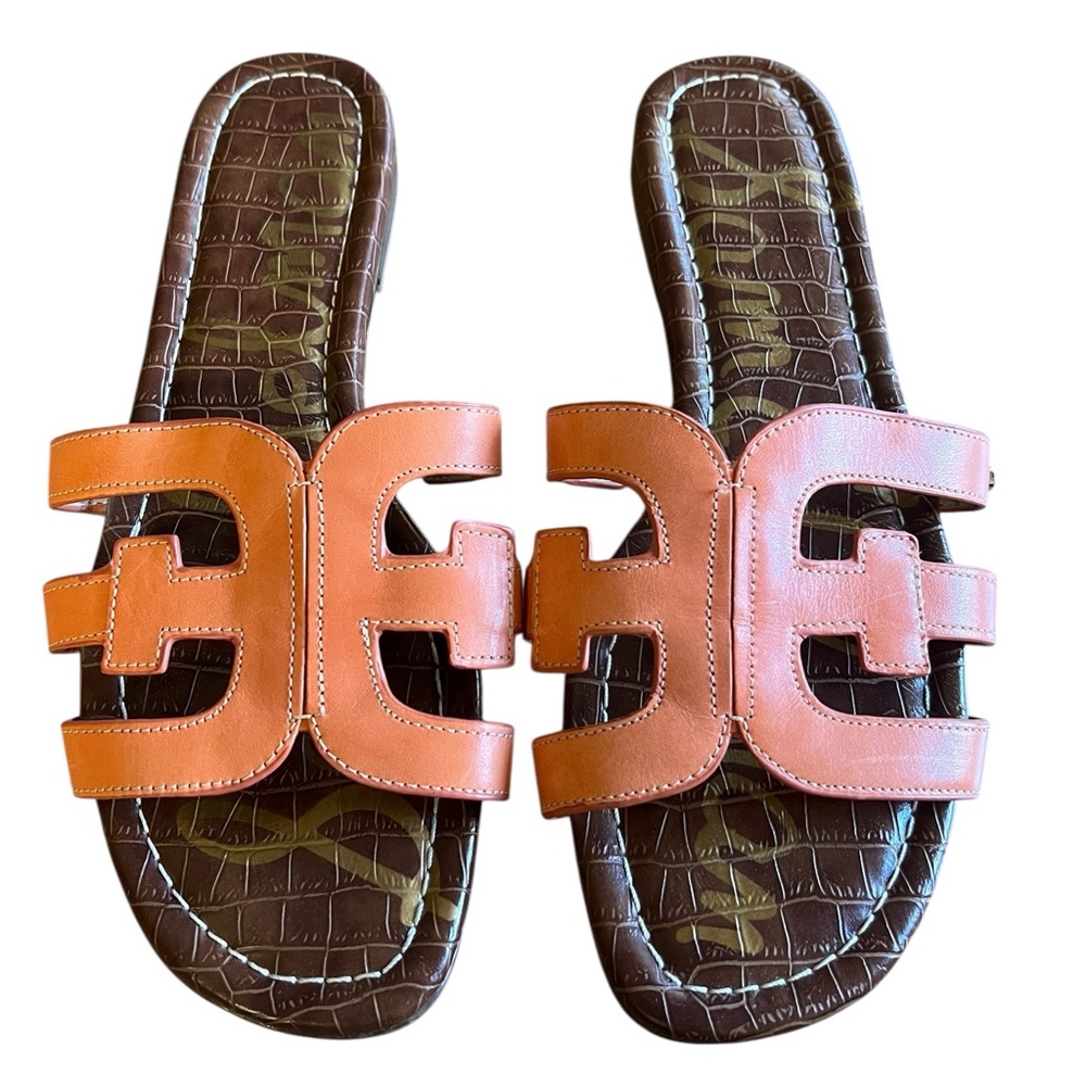 SAM EDELMAN Leather Orange Bay Slip-On Sandals 9US/ 39EU Shoes Beach Open-Toe - Picture 2 of 10